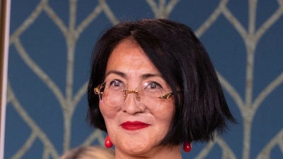 Bakhytzhan Toregozhina at the 17th annual International Women of Courage (IWOC) Award Ceremony in the East Room of the White House in Washington, DC, US, March 8, 2023. 