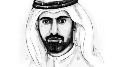 رسم صورة علي الخاجة بالزي الإماراتي. 