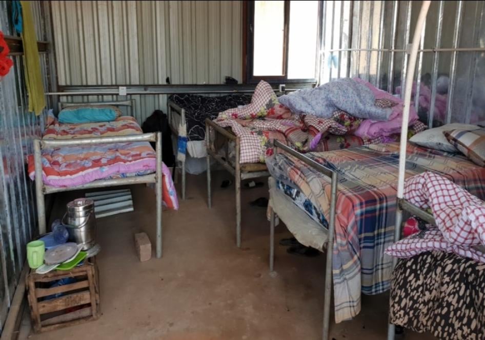 Crowded sleeping arrangements for workers confined to a copper/cobalt mine in Congo during the Covid-19 pandemic. 