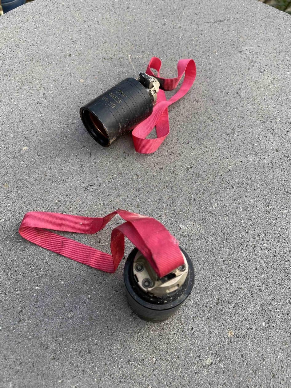 Two unexploded Israeli-made M095 submunitions