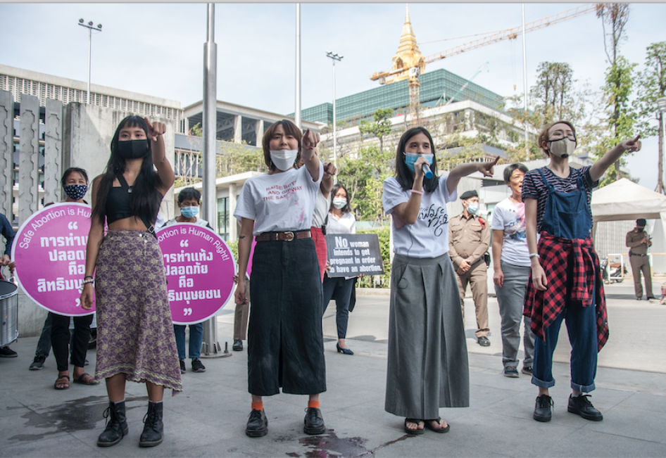 Protesters led by the Woman Help Woman group, the Free Feminist and other women's rights groups march to Parliament to protest Thailand's abortion law, Bangkok, December 23, 2020 