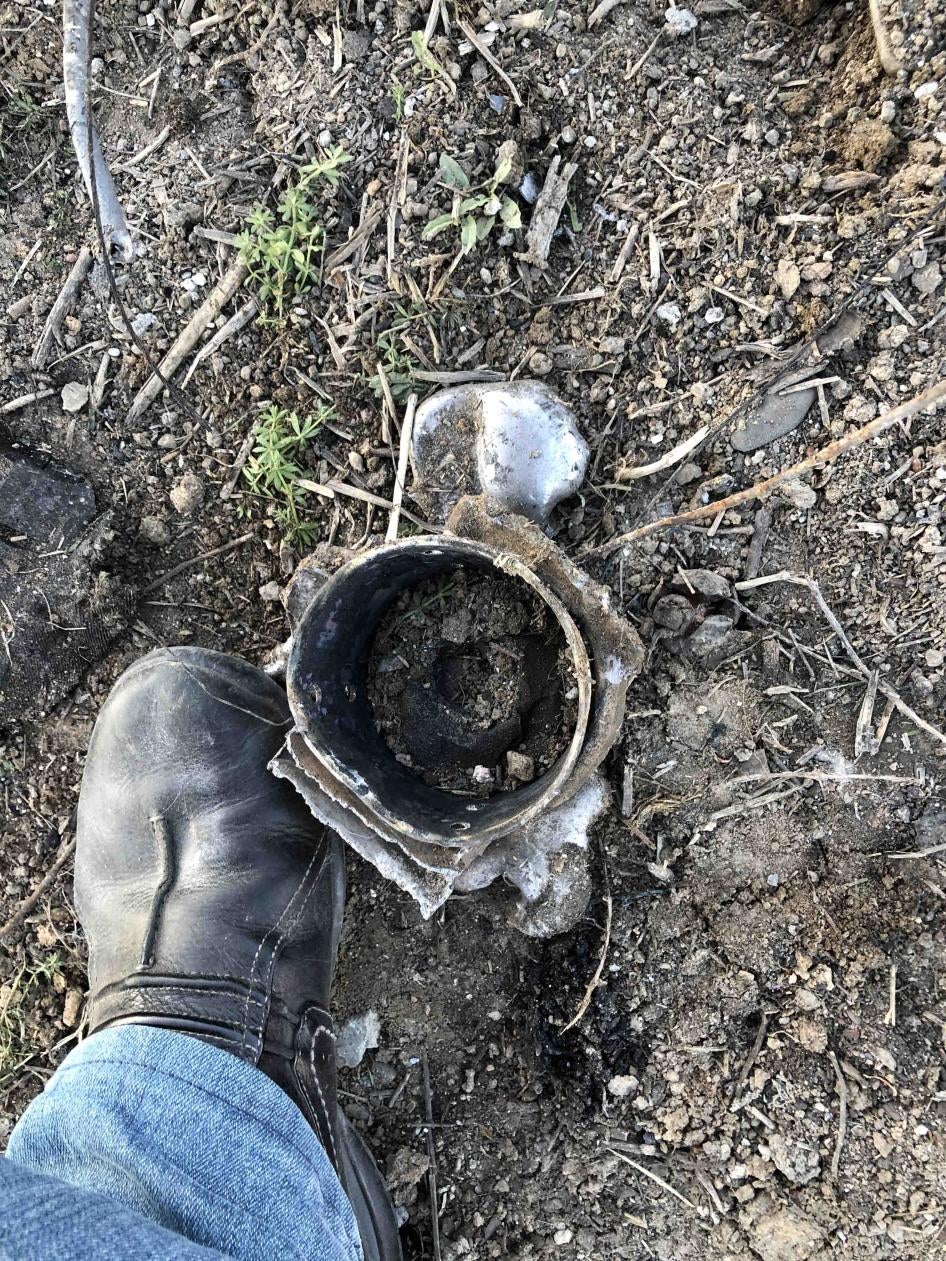 Remnant of a rocket body found on the grounds of the Martakert military hospital, Martakert, Nagorno-Karabakh.