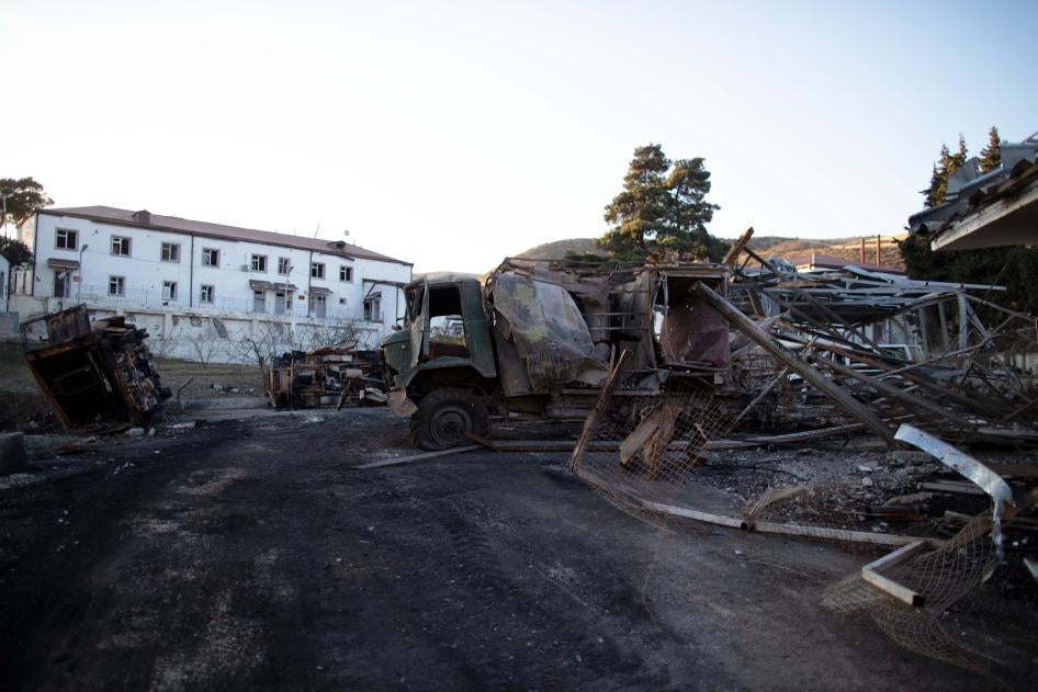 The yard of the Martakert military hospital damaged in the October 14, 2020 attack by Azerbaijani forces, Martakert, Nagorno-Karabakh.