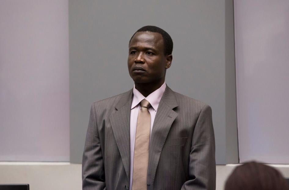 Dominic Ongwen, lors de son audience de confirmation des charges dans la salle d'audience I de la Cour pénale internationale à La Haye, le 21 janvier 2016. 