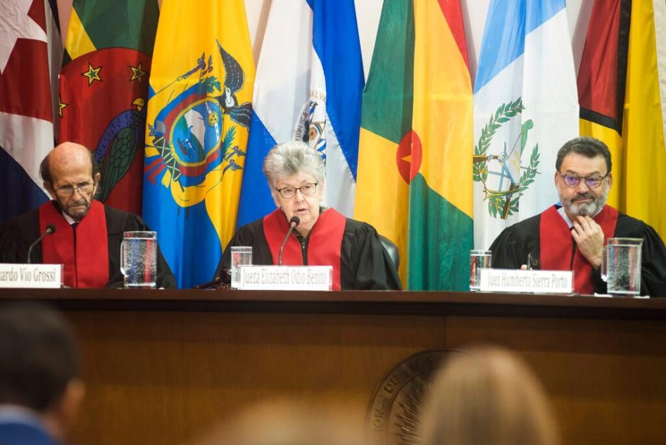 Judges at the Inter-American Court of Human Rights hear the case Paola Guzmán Albarracín’s mother brought against Ecuador in San José, Costa Rica on January 28, 2020.