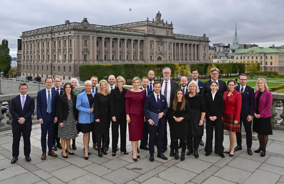 The new Swedish government pictured on Lejonbacken's terrace at Stockholm Palace, Sweden.