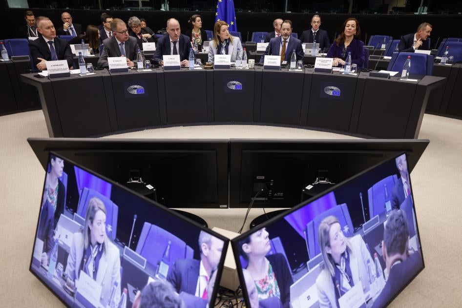 Roberta Metsola, president of the European Parliament meets the presidents of political groups in a special meeting to decide the impeachment of the vice president, Eva Kaili.