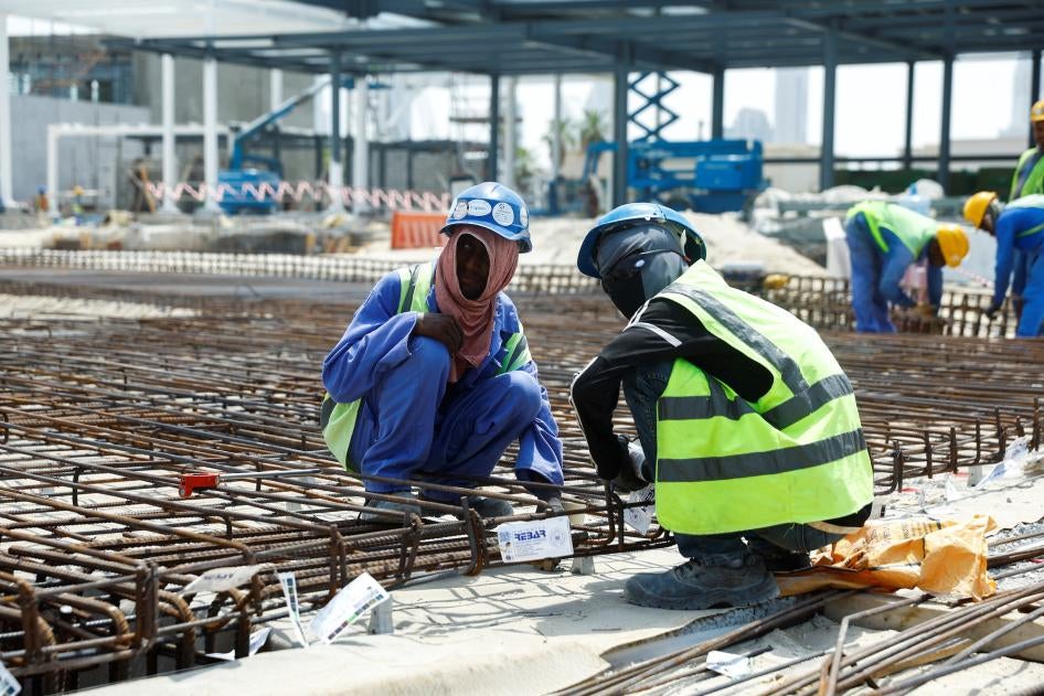 Workers at a construction site as the UAE implements a midday work break from 12.30pm to 3.30pm for laborers to help cope with the heat, Dubai, United Arab Emirates, August 15, 2023.