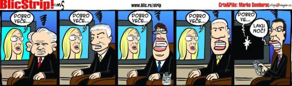 A cartoon in Serbian Blic satirizing Olja Bećković’s weekly TV show Utisak Nedelje