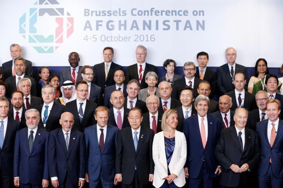 DATE IMPORTED:October 05, 2016(Front Row L-R) Afghanistan's Chief Executive Abdullah Abdullah, President Ashraf Ghani, European Council President Donald Tusk, U.N. Secretary General Ban Ki-moon, European Union foreign policy chief Federica Mogherini, U.S.