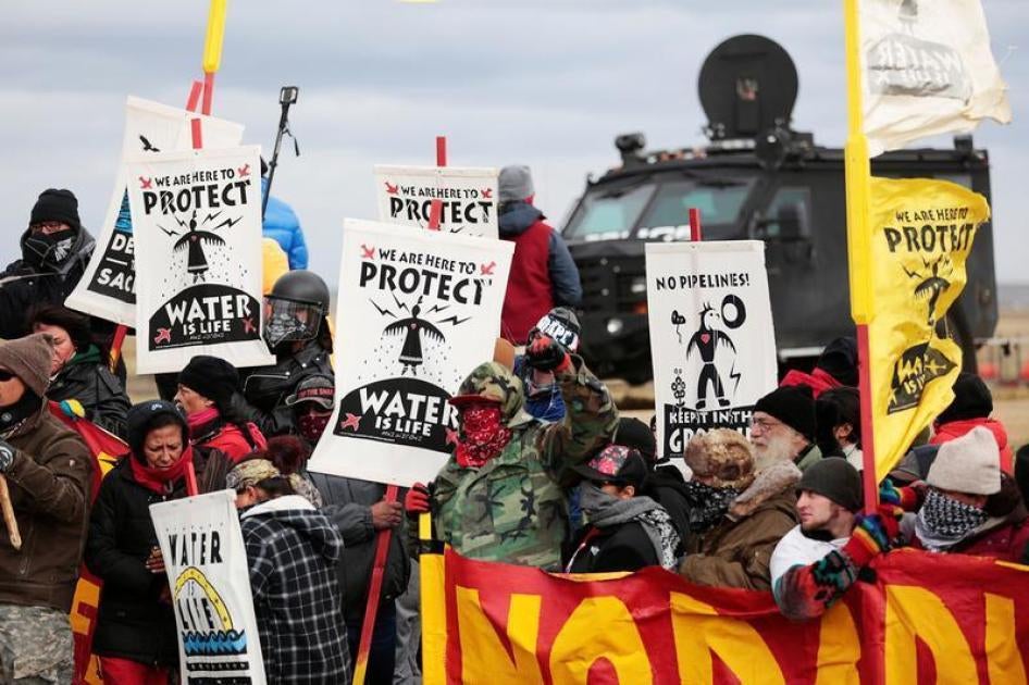 Dakota Access Pipeline protesters square off against police near the Standing Rock Reservation and the pipeline route outside the little town of Saint Anthony, North Dakota, U.S., October 5, 2016.