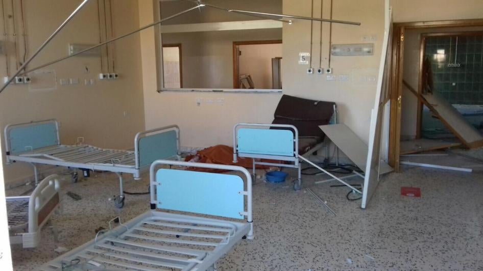 Damaged ward at Al-Wahda Hospital in Derna, Libya due to air strikes on February 7, 2016, according to a witness.