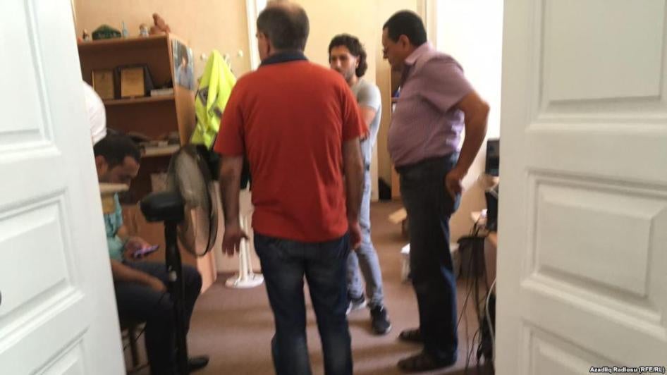 Journalists at Turan News Agency in Azerbaijan while tax police raided their office earlier this month. 