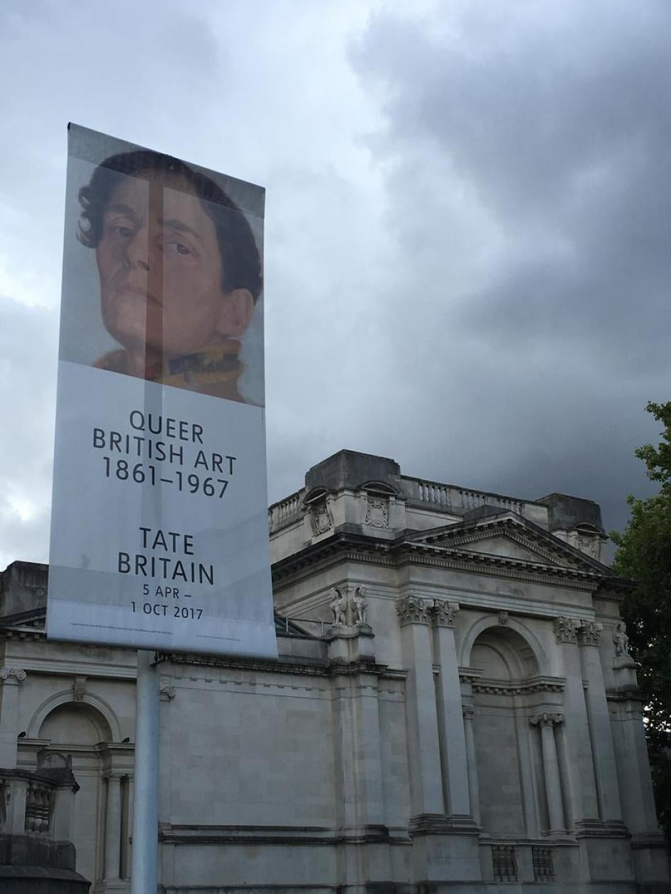 A poster advertising the exhibition, "Queer British Art: 1861-1967" at the Tate Britain museum in London, United Kingdom, 2017.