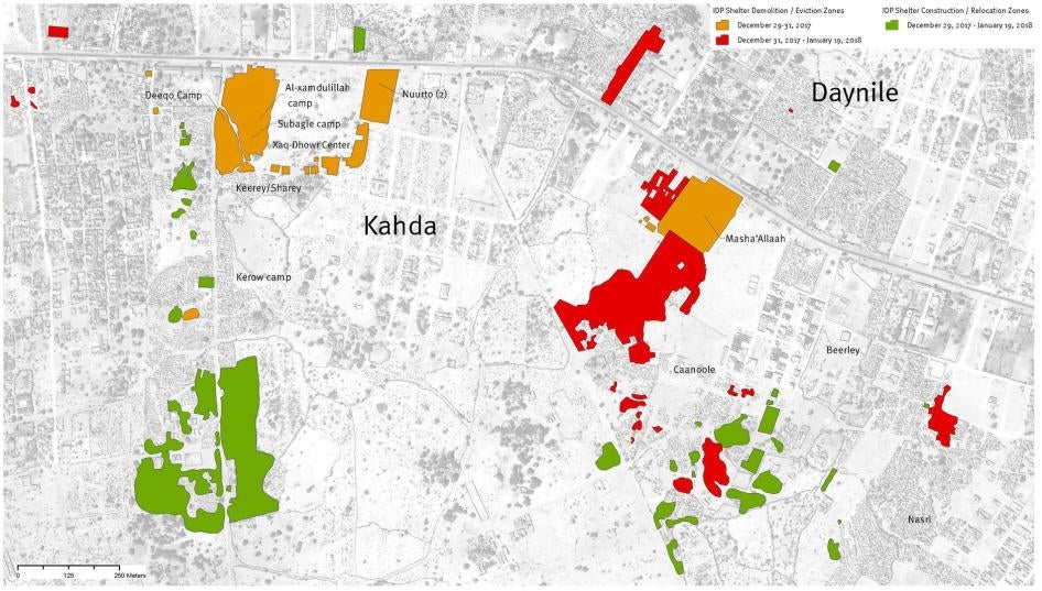 Map Showing demolished IDP settlements in Mogadishu 