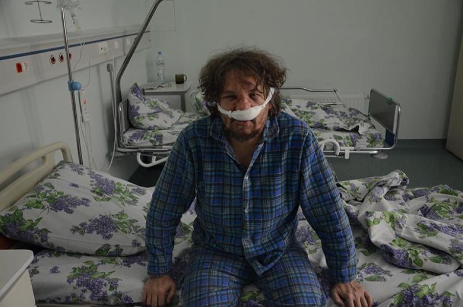 Andrei Rudomakha in the hospital the day after the attack, Krasnodar, Russia, December 29, 2017.