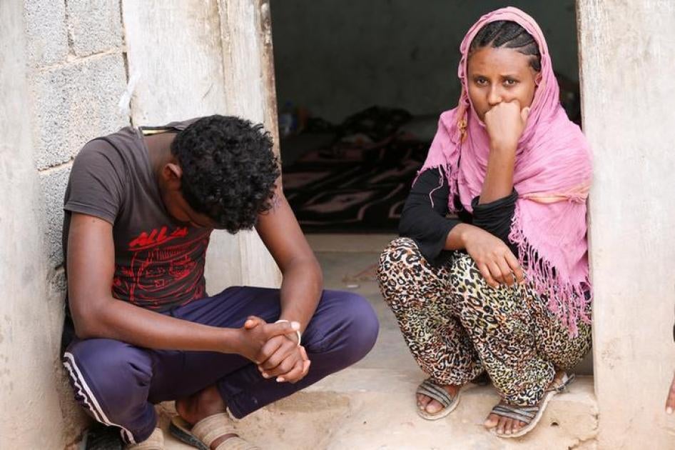 Migrants are seen in the town of Bani Walid, Libya March 25, 2018