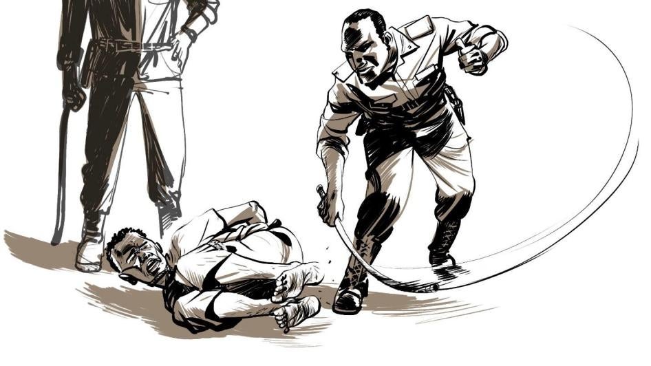 I detenuti hanno raccontato che le guardie del centro di Karareem li colpivano sulle piante dei piedi. 