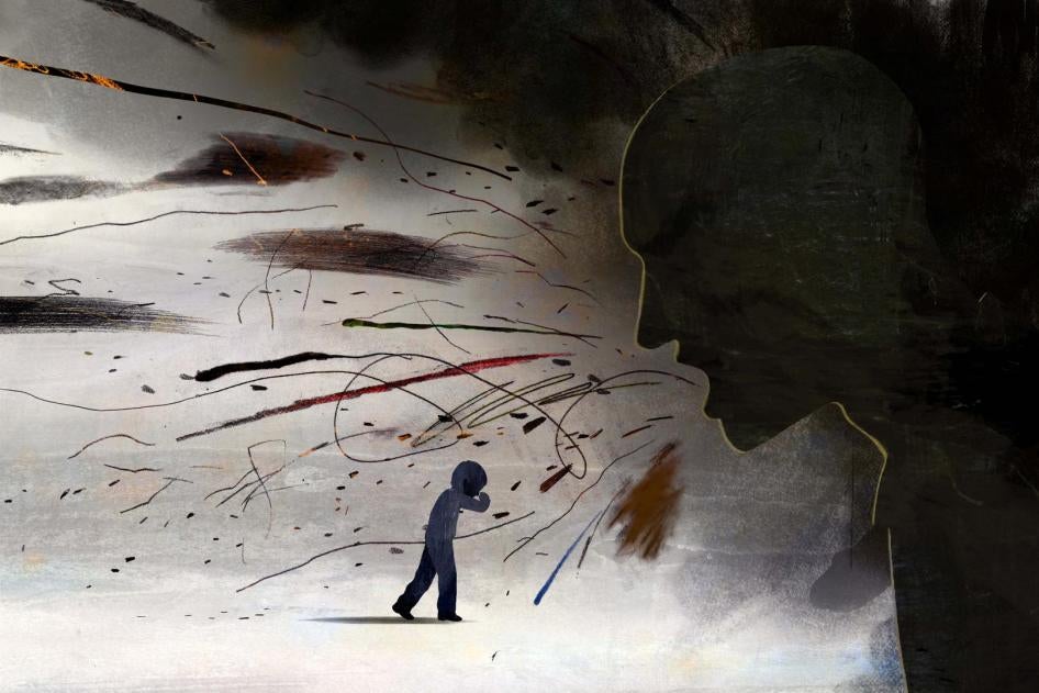 Illustration de la couverture d’un rapport de Human Rights Watch sur les violences physiques, mais aussi verbales sous forme d’insultes ou d’humiliation, infligées par des enseignants dans des écoles au Liban. 