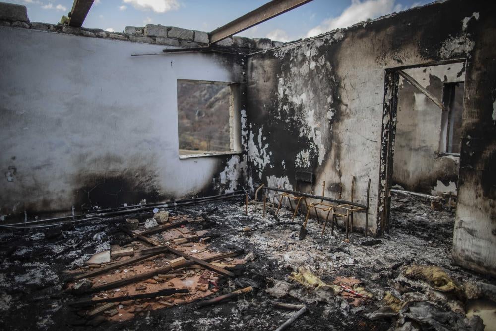 Charred remains of a classroom