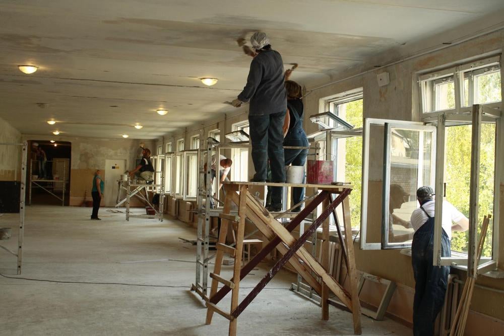 Renovations ongoing in Horlivka’s School Number 14. The school was damaged in a shelling attack in August 2015 