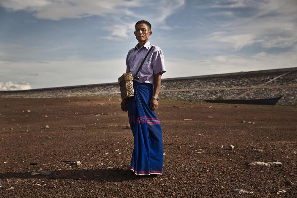 Aung Thay, who is protesting the Burmese government’s decision to seize his and others’ land near the Ye Bo dam, constructed in 2006. The government still has not provided financial or other compensation to him or his fellow villagers.