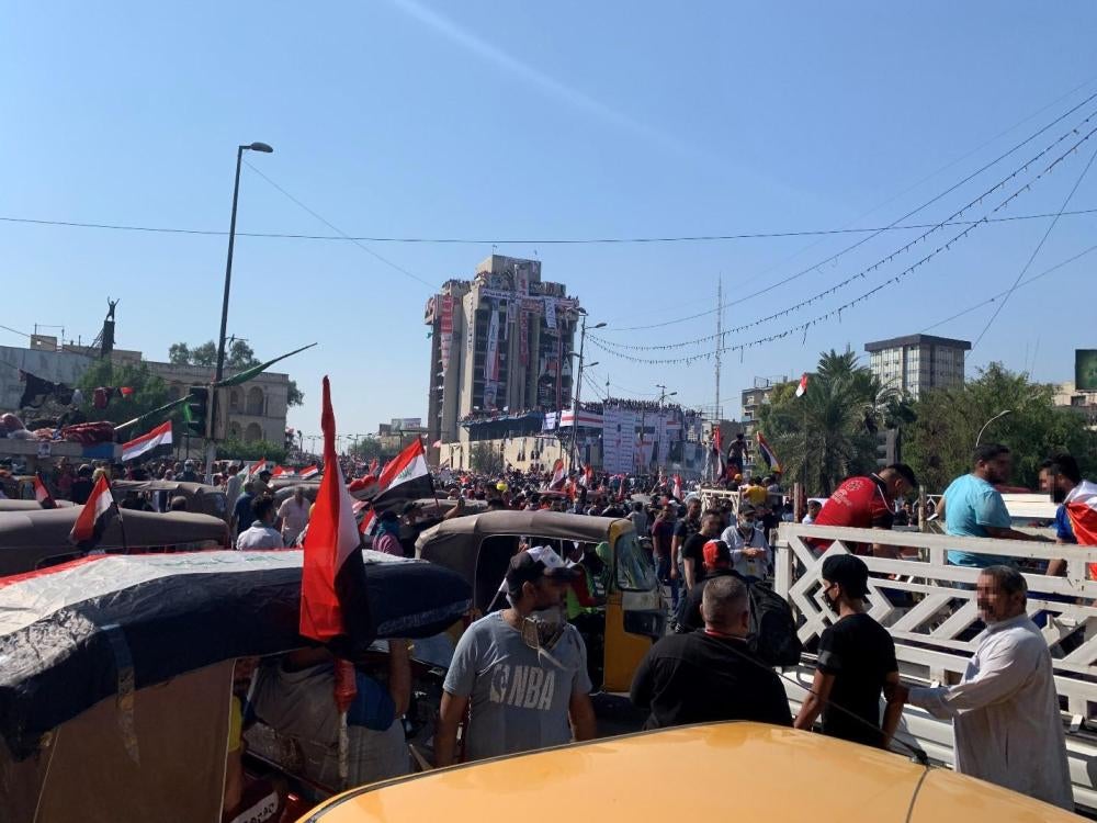 مبنى مهجور يعرف باسم "المطعم التركي" أصبح مركزا للحركة الاحتجاجية في ساحة التحرير في بغداد. 