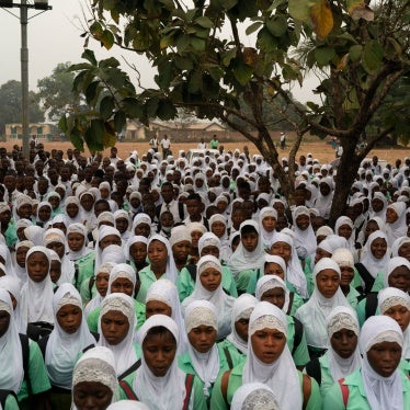 Students sing the national anthem before class at a secondary school in Koidu, district of Kono, Sierra Leone, November 20, 2020. 