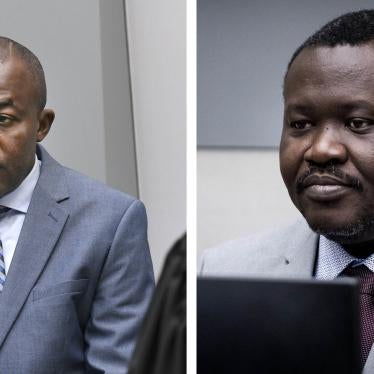 Alfred Yékatom, left, and Patrice-Edouard Ngaïssona, right, taken on Nov. 23, 2018 and Jan. 25, 2019 respectively when they appeared before the International Criminal Court (ICC) in The Hague, Netherlands.