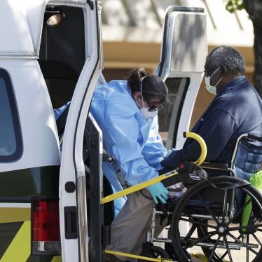 A resident of a nursing home is loaded into an ambulance in Texas. 