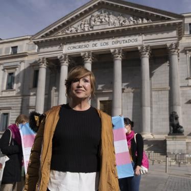 The president of the Trans Platform Federation, Mar Cambrollé seen during a rally to pass the so-called 'Trans Law' in the Congress of Deputies in Madrid. 