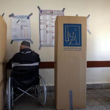 A voter who uses a wheelchair at a polling place in Erbil, the capital of the Kurdistan Region of Iraq, on May 12, 2018. 