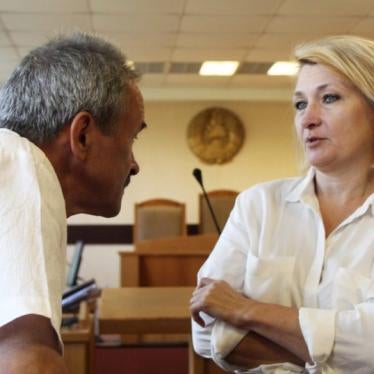 Gennady Fedunych (left) and Natalia Matskevich (right) at the trial in Minsk, Belarus.