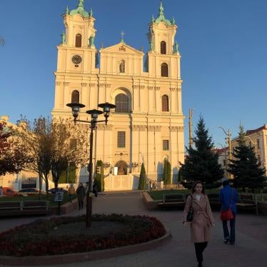 View of the Catholic Church in Hrodna, Belarus. 