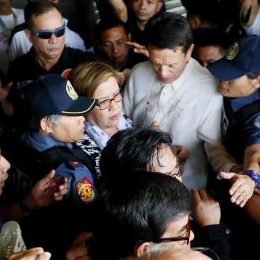 Senator Leila de Lima, center, is escorted to detention a day after a warrant was issued for her arrest, Manila, Philippines, February 24, 2017. 