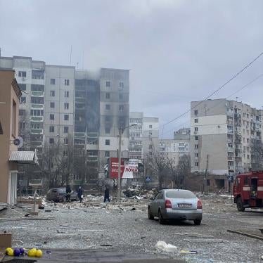 Damaged residential buildings in the city of Chernihiv in northern Ukraine