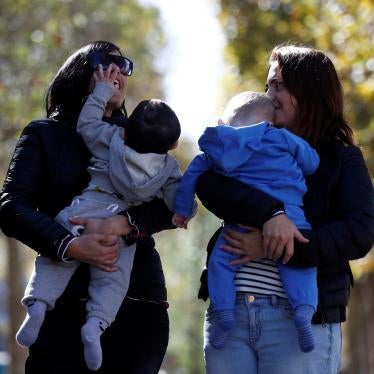 Amandine Giraud and her wife Laurene Corral with their children conceived with fertility assistance in Paris, France