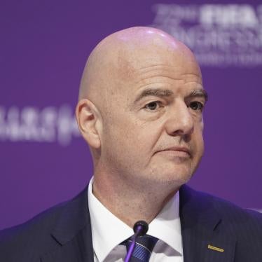 FIFA President Gianni Infantino at the DECC in Doha, Qatar.