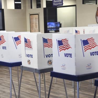 Voting booths on the first day of early voting in Orlando, Florida.