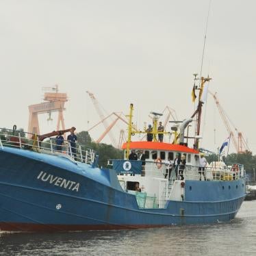 The rescue vessel "Iuventa" docked in Emden harbor (Lower Saxony) on June 24, 2016.