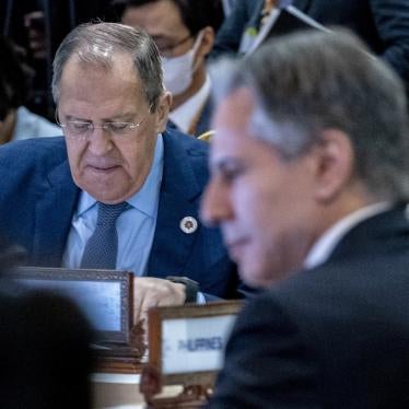 US Secretary of State Antony Blinken (right) and Russian Foreign Minister Sergey Lavrov at an East Asia Pacific Foreign Ministers meeting in Cambodia.