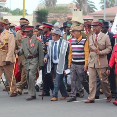 Chiefs of the Nama and Ovaherero peoples during the annual ‘reparations walk’ in Swakopmund, Namibia calling for reparations for the ongoing impact of the genocide committed by Germany’s colonial rule between 1904 and 1908.