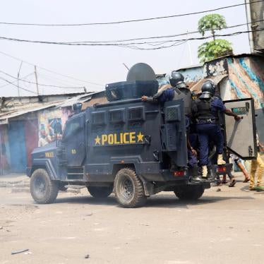 Members of the Congolese security forces patrol after dispersing demonstrators during a peaceful march organized by the opposition in Kinshasa, Democratic Republic of Congo, May 20, 2023. 