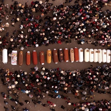 View of a protest with coffins