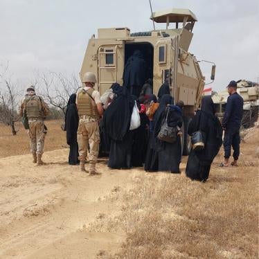 A photo published by a pro-army militia Facebook page, Uswod Al-karama, (which was later deleted) showing a group of women and children, whom the group described as the wives and children of men of the Islamic State affiliate, being arrested by the Egyptian army near al-Moqat’a area south of Sheikh Zuwayed in North Sinai, Egypt.
