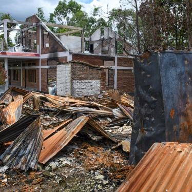 The remains of burned houses 
