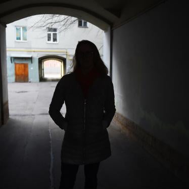A Russian transgender woman walks in Saint Petersburg on April 12, 2019. 