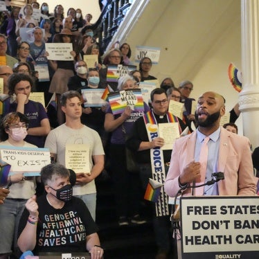 Texas State Rep. Christian Manuel joins LGBTQ+ activists to protest Senate Bill 14, which bans gender-affirming medical care for transgender youth, at the Texas State Capitol, in Austin, May 12, 2023.