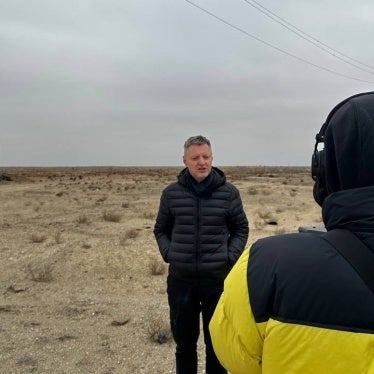 Aleksei Privovarov speaks to the camera in Nukus, Karakalpakstan, December 1, 2024.