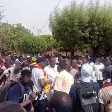 People protesting the junta's decision to ban political parties at the Palais de la Culture in Bamako, Mali, May 3, 2025.